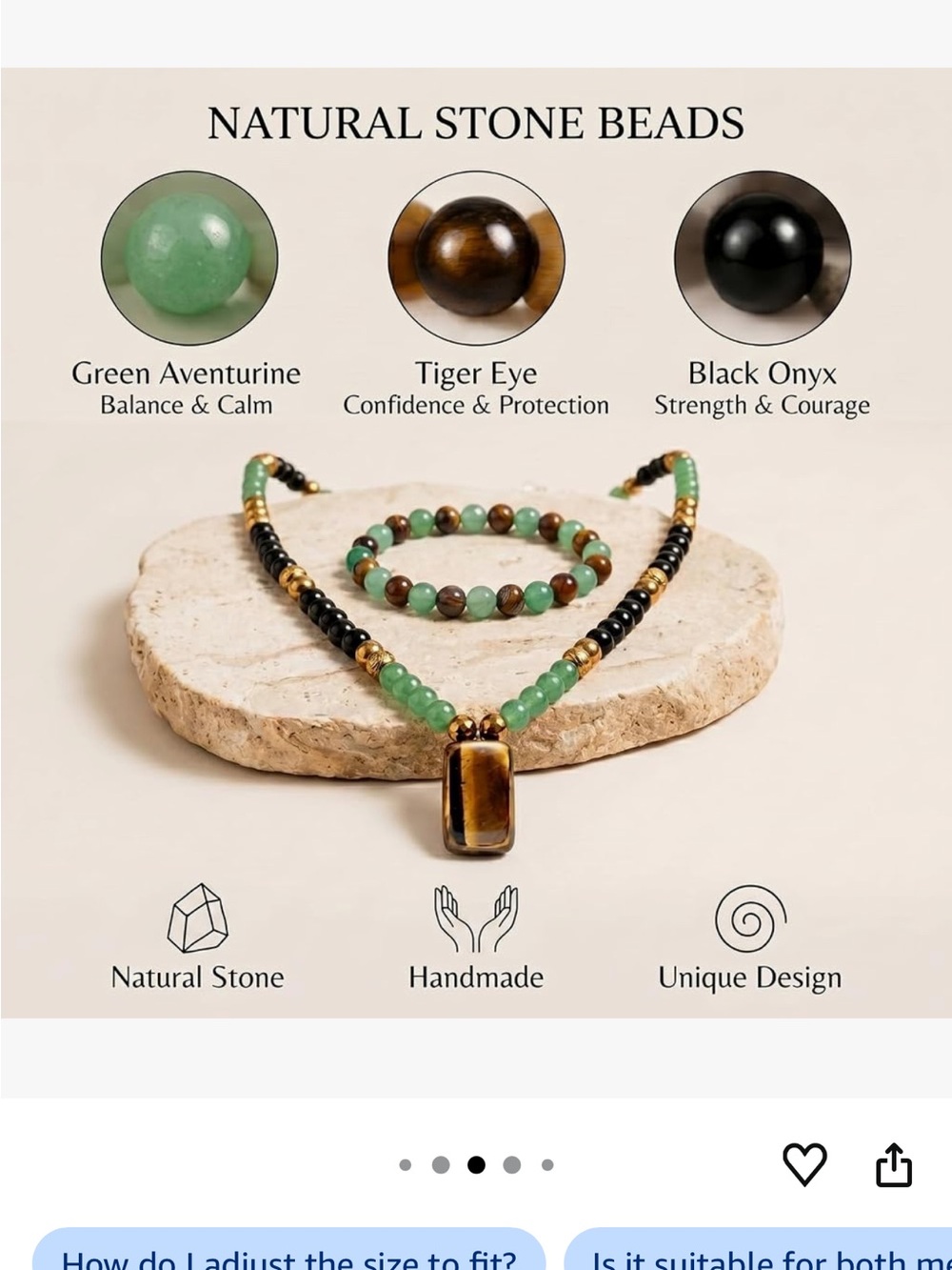 #2574**Green and Black Beaded Necklace and Bracelet Set with Gold Accents - Picture 6 of 17